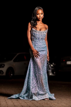 Light blue silver see-through dress